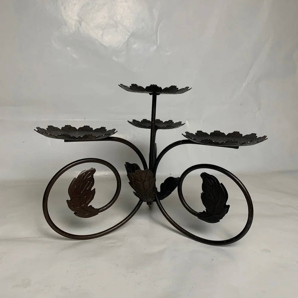 PartyLite Leaf Viking Candle Holder Rustic Bronze Leaf Scroll 4-Tier Metal